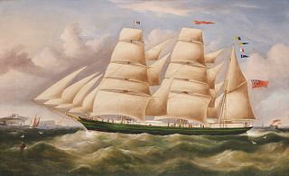 ROBERT BALL SPENCER, (British, 1812-1897), British Clipper "Ivanhoe", oil on canvas, 19 x 31 in., frame: 25 x 37 in.