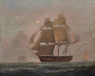 CHARLES HENRY SEAFORTH, (English, 1801- ca. 1872), The American Frigate Constitution Bearing Up and Making Sail on Discovery of an English Three-Decke