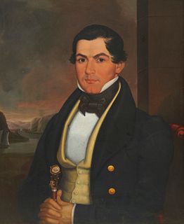 ISAAC SHEFFIELD, (American, 1798-1845), Self Portrait as a Sea Captain, oil on panel, 30 1/2 x 24 1/2 in., frame: 37 x 31 in.