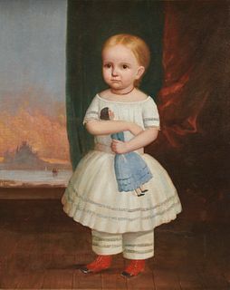 AMERICAN SCHOOL, (early/mid 19th century), Child with a Doll, oil on canvas, 36 x 29 in., frame: 41 x 34 in.