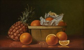 ALBERT FRANCIS KING, (American, 1854-1945), Still Life with Oranges and Pineapple, oil on canvas, 14 x 22 in., frame: 20 x 28 in.