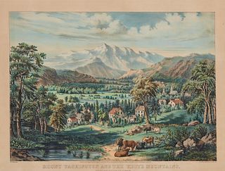 CURRIER & IVES , (American, 19th century), Mount Washington and the White Mountains from the Valley of Conway, hand colored lithograph, image: 14 3/4 
