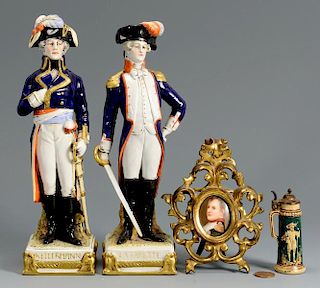 Napoleon portrait, 2 soldier figures and stein
