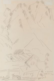 MARSDEN HARTLEY, (American, 1877-1943), Mountain Landscape, Garmisch-Partenkirchen, 1933, pencil on paper, 10 x 7 in., frame: 12 1/4 x 9 1/4 in.