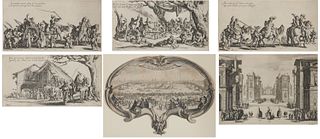 JACQUES CALLOT, (French, 1592-1635), Six Etchings: L'Eventail, Solimano, and four works from Les Bohemiens