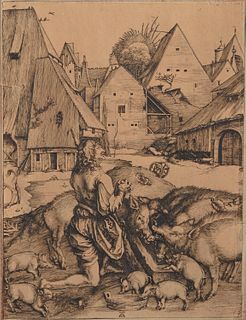 After ALBRECHT DURER, (German, 1471-1528), The Prodigal Son, engraving, image: 9 1/2 x 7 1/4 in., sheet: 10 1/4 x 7 3/4 in.