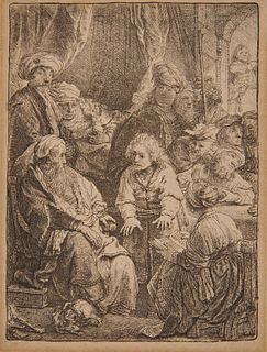 REMBRANDT VAN RIJN, (Dutch, 1606-1669), Joseph Telling His Dreams (H. 160), etching, 4 5/8 x 3 1/2 in.