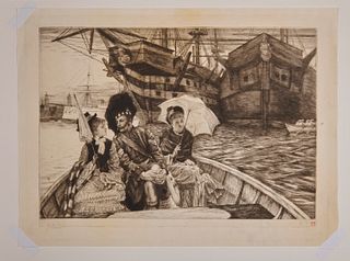 JAMES JACQUES TISSOT, (French, 1836-1902), Entre les deux mon coeur balance, etching and drypoint, image: 9 1/2 x 13 3/4 in.