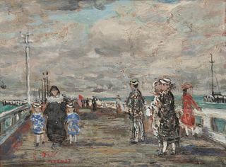 FRANCOIS GALL, (French, 1912-1987), Promenade at Ostend, oil on board, 12 x 15 1/4 in., frame: 17 1/2 x 20 1/4 in.