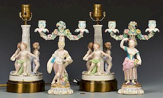 Pr. German Figural Candelabra & European Lamps