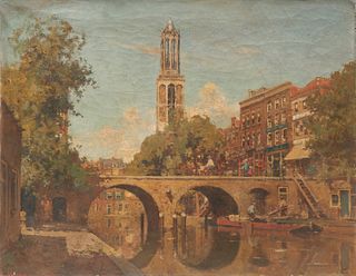 CORNELIS VREEDENBURGH, (Dutch, 1880-1946), Oudegracht Smeebrug, Utrech, 1926, oil on canvas, 20 x 25 3/4 in.