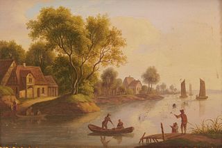 LOUIS CATOIR, (German, 1782-1841), Pair of Pastoral River Views, oil on panel, each 6 x 8 1/2 in., each frame: 9 x 11 1/2 in.