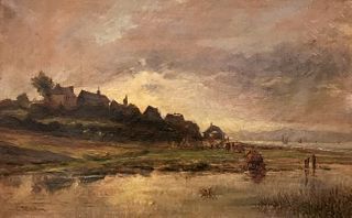 CHARLES FRANCOIS DAUBIGNY, (French, 1817-1878), Pastoral View, oil on canvas, 15 x 24 in. frame: 22 1/2 x 31 1/2 in.