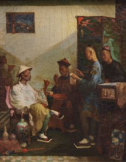 THEODORE DELAMARRE, (French, 1824-1883), Interior Scene, 1860, oil on canvas, 20 1/2 x 16 1/2 in., frame: 24 1/2 x 20 in.