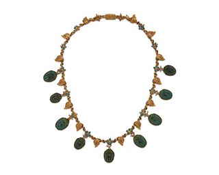 18K Gold, Beetle Carapace, and Enamel Necklace