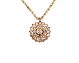 14K Gold, Diamond, and Enamel Pendant Necklace