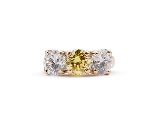 18K Gold, Colored Diamond, and Diamond Ring
