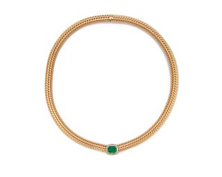 14K Gold, Emerald, and Diamond Necklace