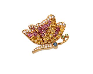 JEAN VITAU 18K Gold, Diamond, and Gemset Butterfly Brooch
