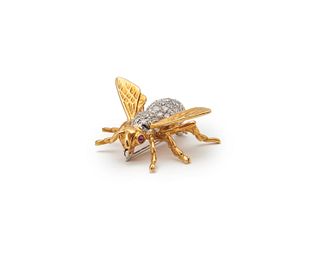 18K Gold, Diamond, and Ruby Bee Brooch