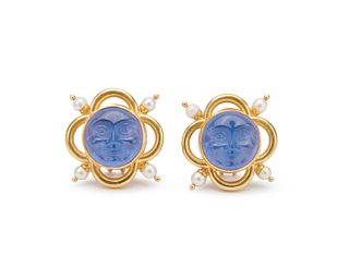ELIZABETH LOCKE 18K Gold, Glass Intaglio, Mother-of-Pearl, and Pearl Earclips