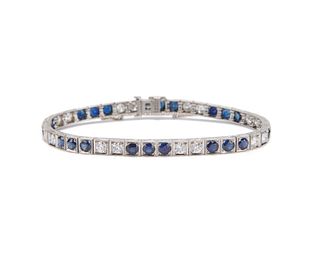 Platinum, Diamond, and Sapphire Line Bracelet
