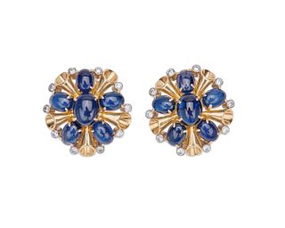 ALETTO BROTHERS 18K Gold, Sapphire, and Diamond Earclips