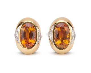 18K Gold, Citrine, and Diamond Earclips