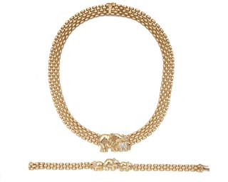 14K Gold, Diamond, and Ruby Necklace and Bracelet