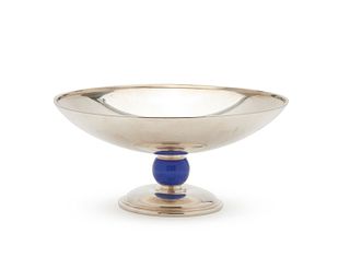 TIFFANY & CO. Art Deco Silver and Enameled Metal Lapis Lazuli Compote