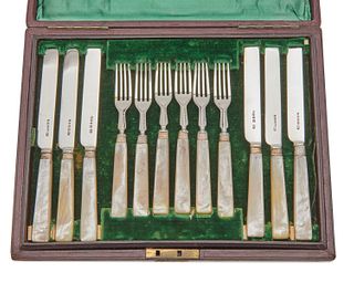 SHEFFIELD Silver and Mother of Pearl Twenty Four Piece Fish Set, ca. 1856