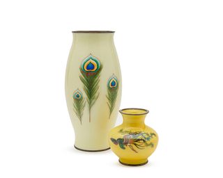 Two Japanese Yellow Ground Cloisonne Vases, possibly by the Ando Cloisonne Company, ca. 1900