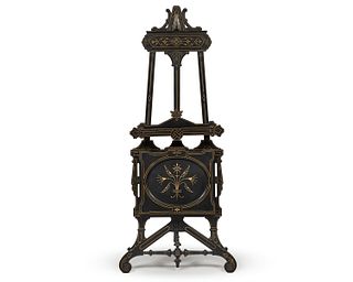 Victorian Carved and Gilt Decorated Ebonized Adjustable Easel, ca. 1870