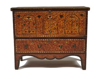 American Painted Pine Lift Top Single Drawer Blanket Chest, ca. 1800
