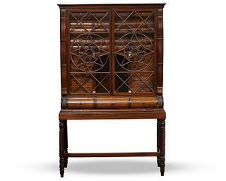 American Carved and Inlaid Ebony and Mahogany Clerks Cabinet on Stand, ca. 1815