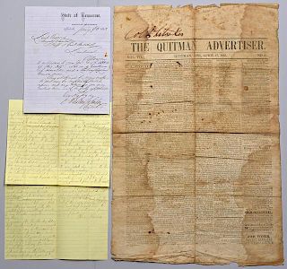 2 Nashville Civil War Letters + MS Newspaper