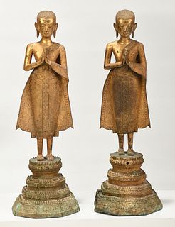 Pair Southeast Asian Gilt Bronze Buddha Figures