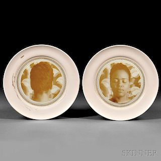 Carrie Mae Weems (American, b. 1953)      Two China Plates with Photographic Portraits (Front and Back) of a Young Woman