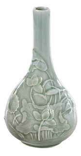 Celadon Bottle Vase with Relief Decoration