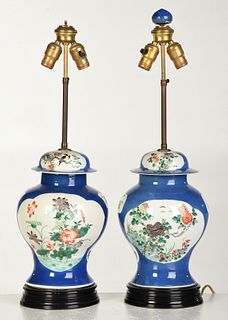Pair Chinese Blue Famille Verte Jars