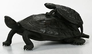 Chinese Patinated Bronze Turtle Sculpture