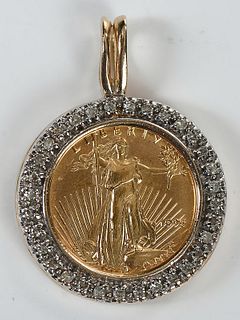 Gold Coin Diamond Pendant