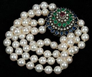 Silver, Pearl and Gemstone Bracelet