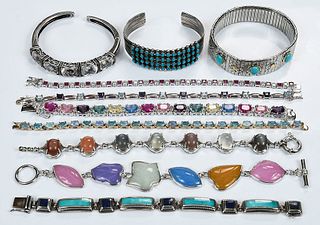 Ten Sterling Silver Bracelets