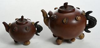 Two Chinese Yixing Nut and Seed Teapots 