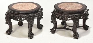 Pair of Chinese Marble Inset Taborets