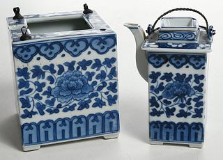 Chinese Blue and White Teapot and Fitted Warmer