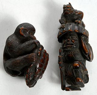 Two Japanese Carved Wood Netsuke Figures