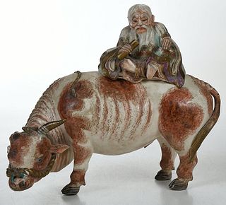 Chinese Ceramic Figure, Laozi on Water Buffalo