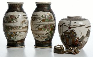 Three Finely Decorated Satsuma Porcelain Vessels